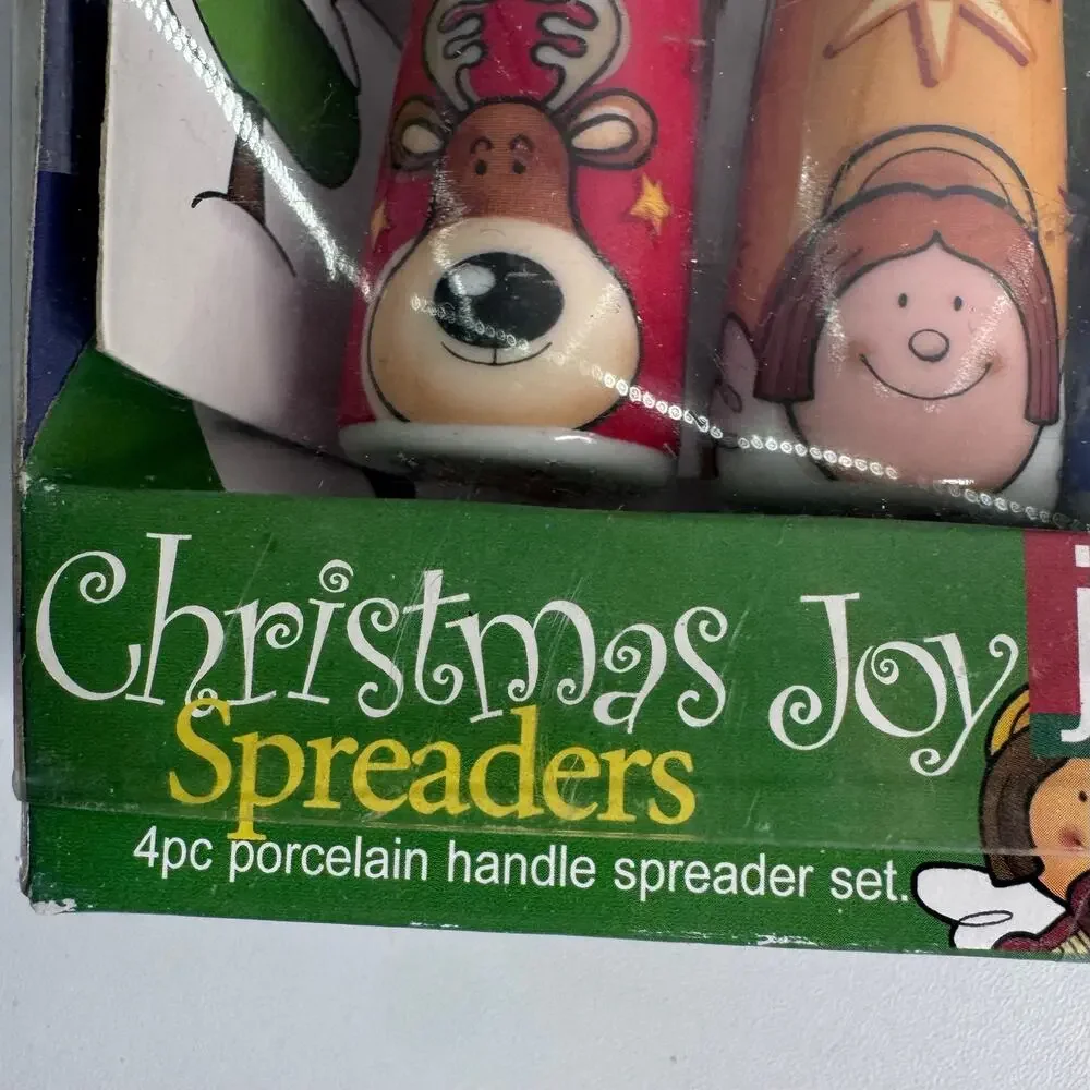 Joie Set of 4 Christmas Spreaders Ceramic w/ Stainless Steel NEW